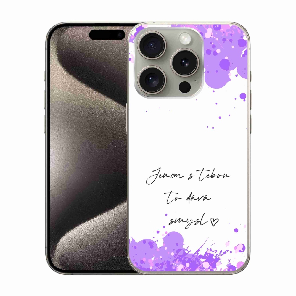 Gelový kryt mmCase na iPhone 15 Pro - zamilovaný text bílé pozadí