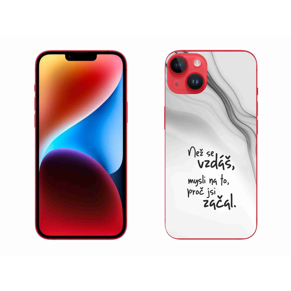 Gelový kryt mmCase na iPhone 14 Plus - citát 2 bílé pozadí