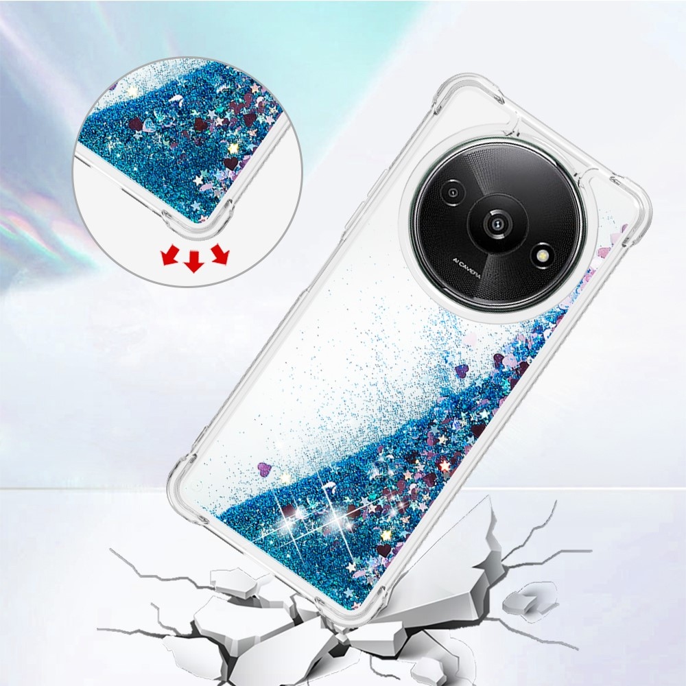 Glitter gelový přesýpací obal na Xiaomi Redmi A3 - modrý/srdíčka
