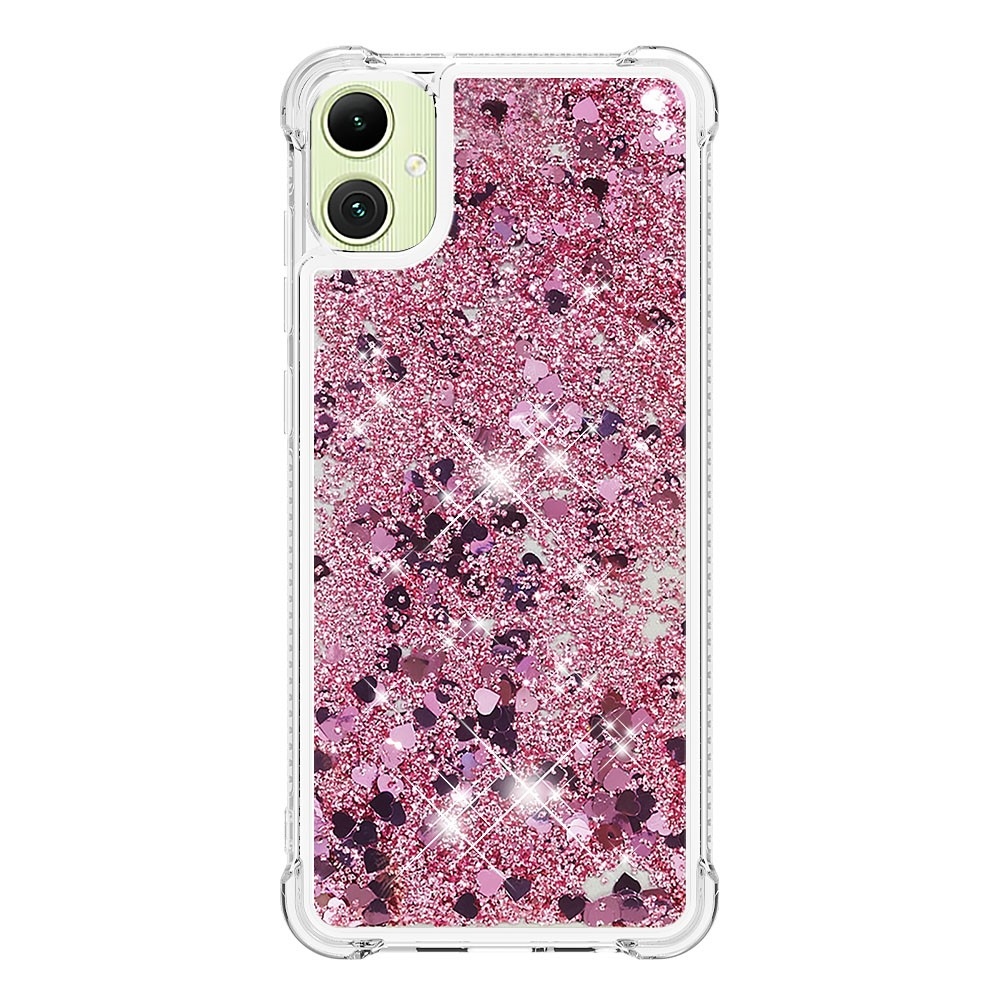 Glitter přesýpací gelový obal na Samsung Galaxy A06 4G - růžovozlatý/srdíčka