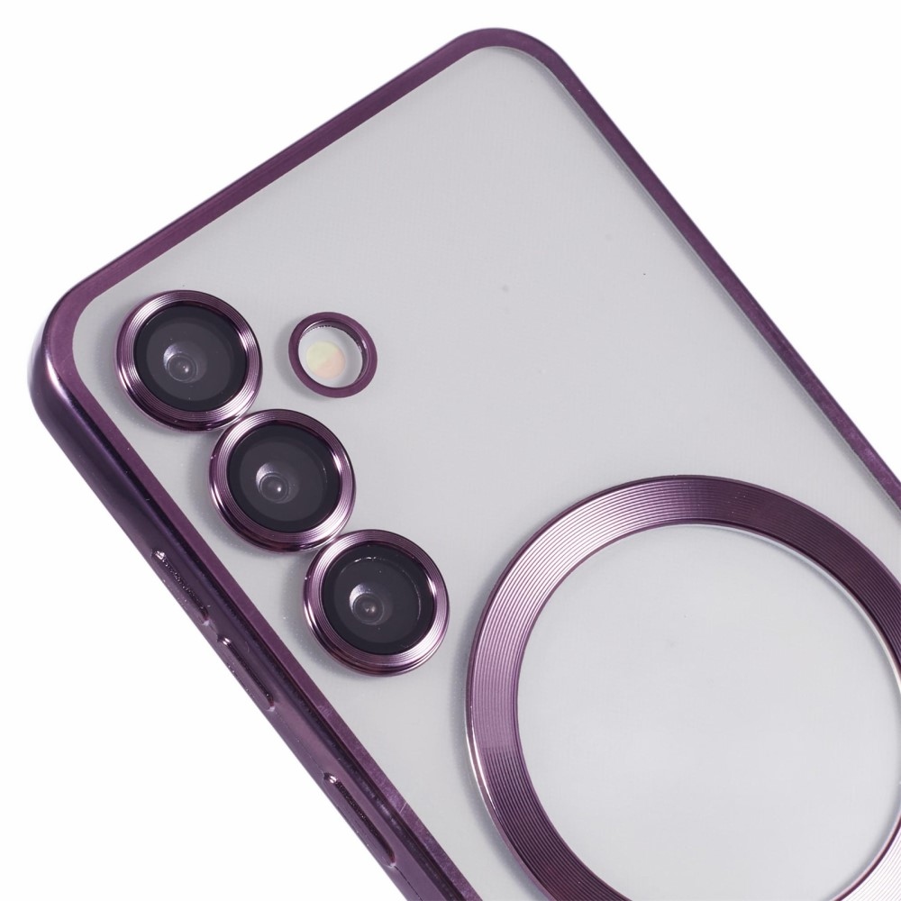 Clear obal s ochranou fotoaparátu a podporou MagSafe na Samsung Galaxy S25 - tmavěfialový