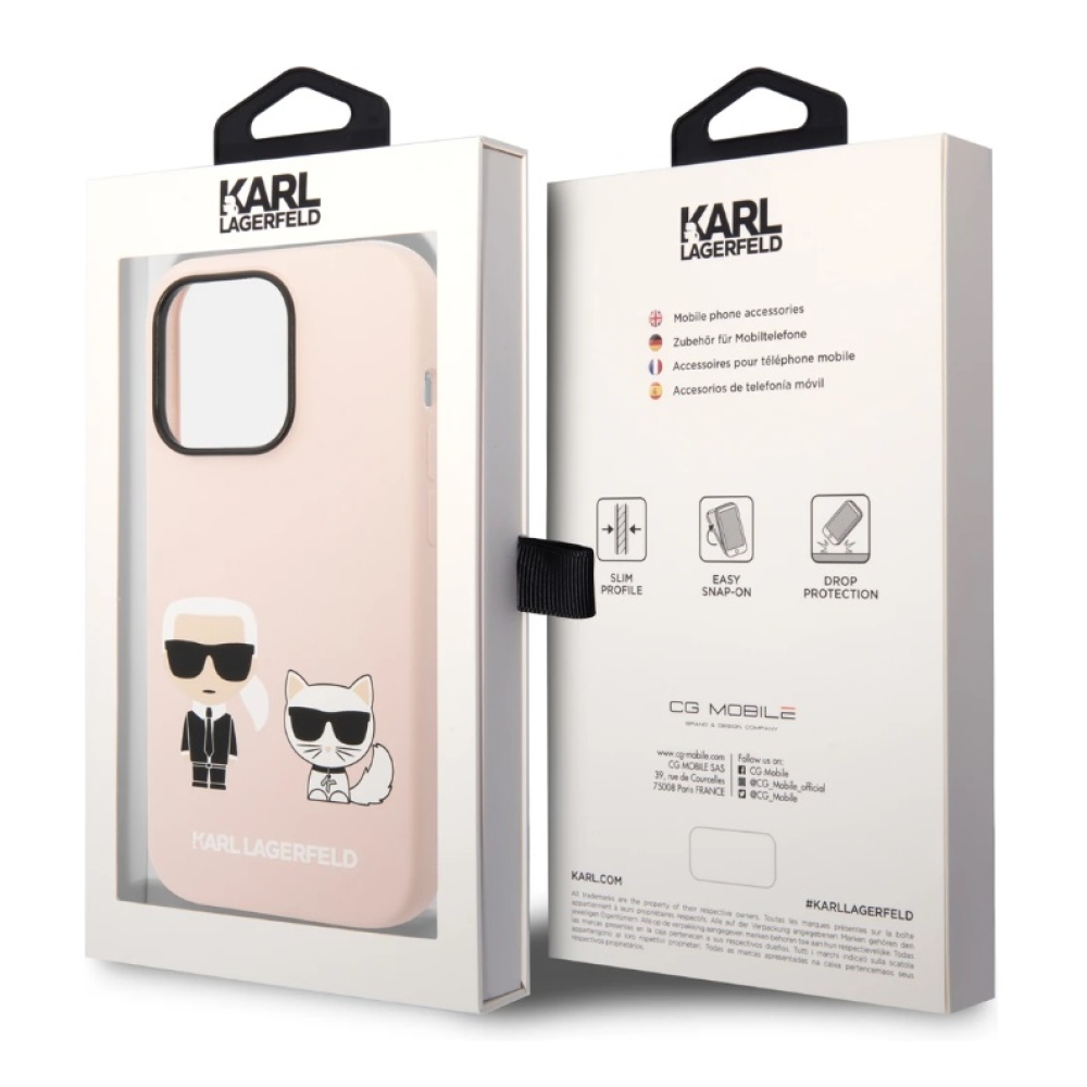 Karl Lagerfeld MagSafe kryt Liquid Silicone Karl and Choupette iPhone 14 Pro růžový