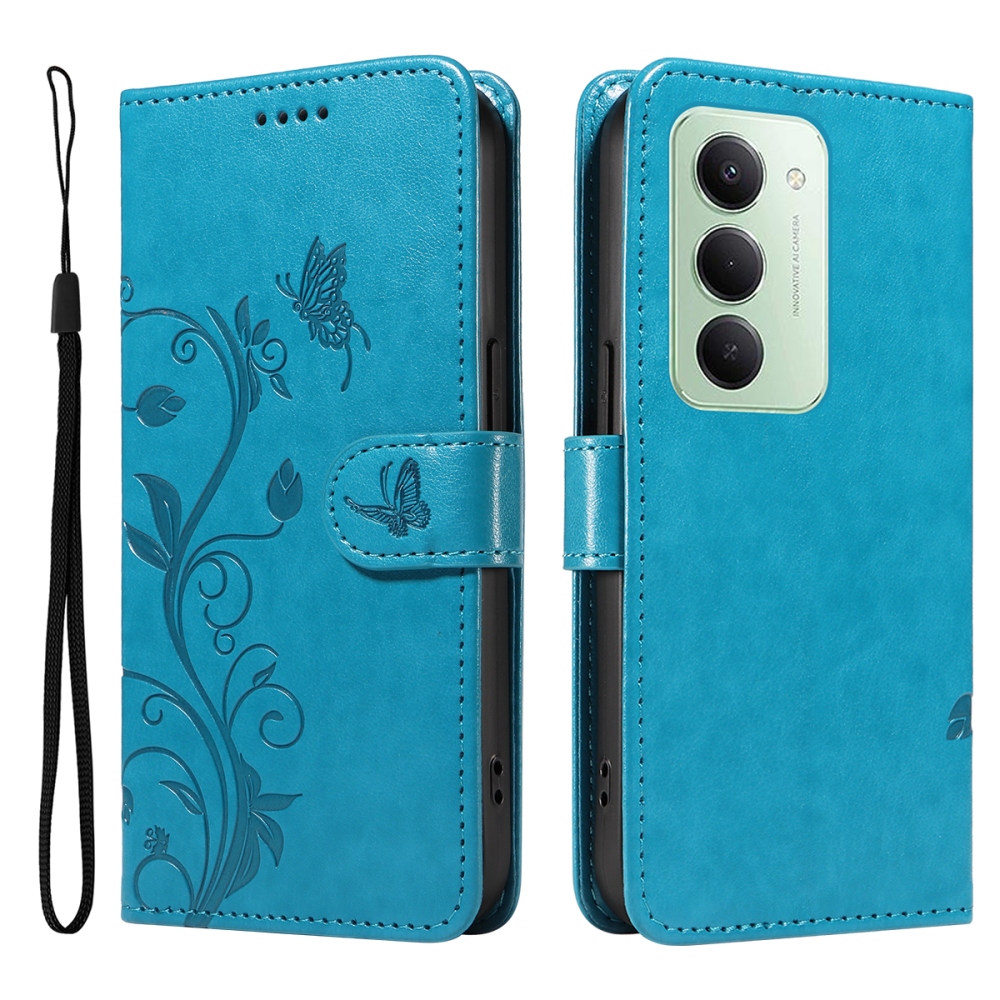 Flowery knížkové pouzdro na Xiaomi Redmi 15 4G (171mm) - modré