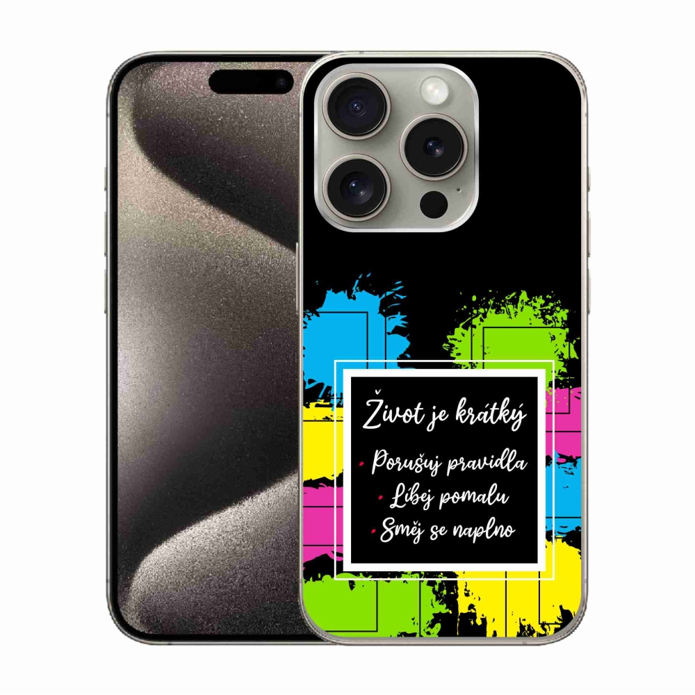 Gelový kryt mmCase na iPhone 15 Pro - citát 5 černé pozadí