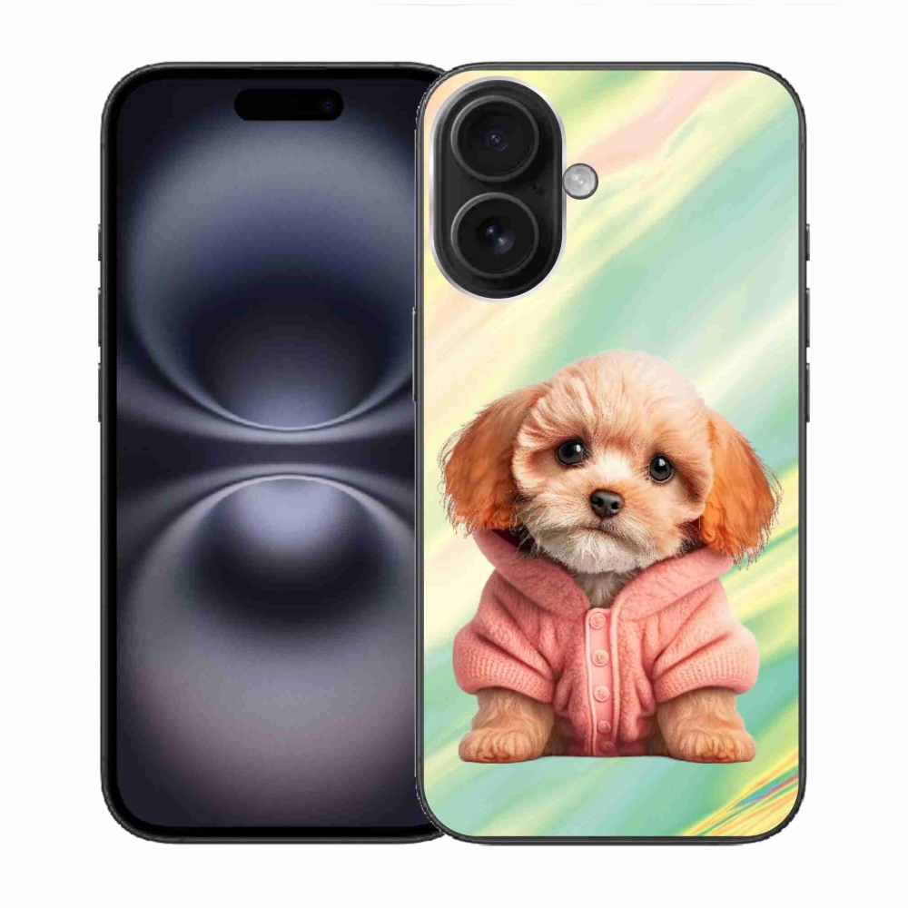 Gelový kryt mmCase na iPhone 16 - štěně ve svetru