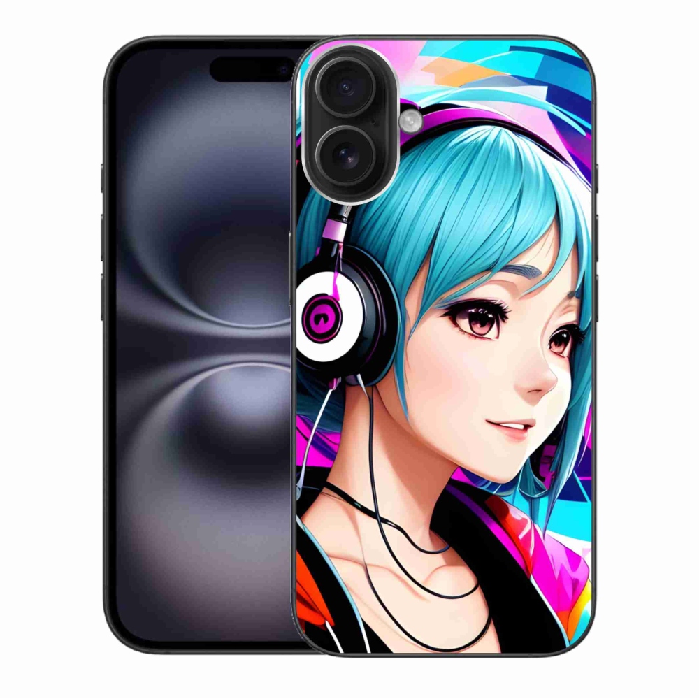 Gelový kryt mmCase na iPhone 16 Plus - dívka se sluchátky