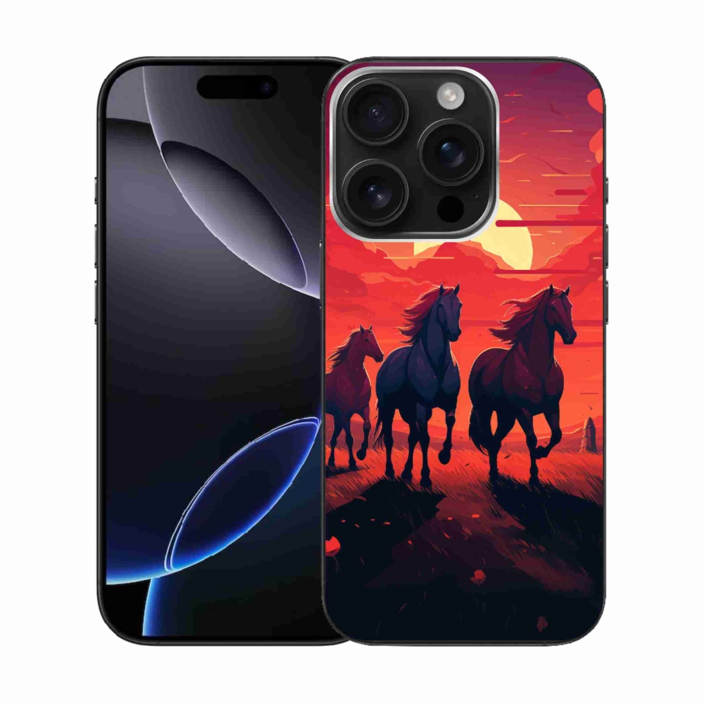 Gelový kryt mmCase na iPhone 16 Pro - koně a západ slunce