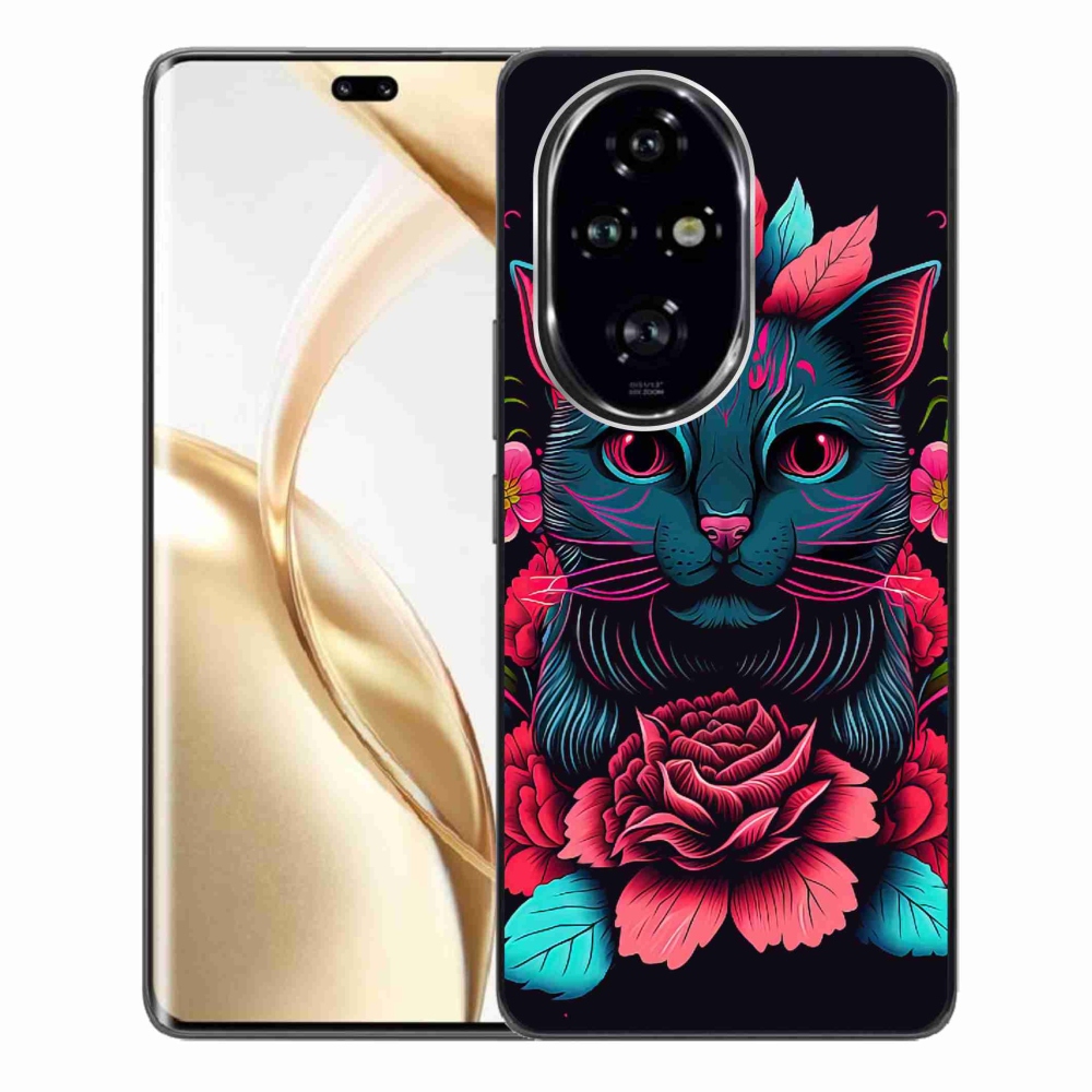 Gelový kryt mmCase na Honor 200 Pro 5G - květiny a kočka