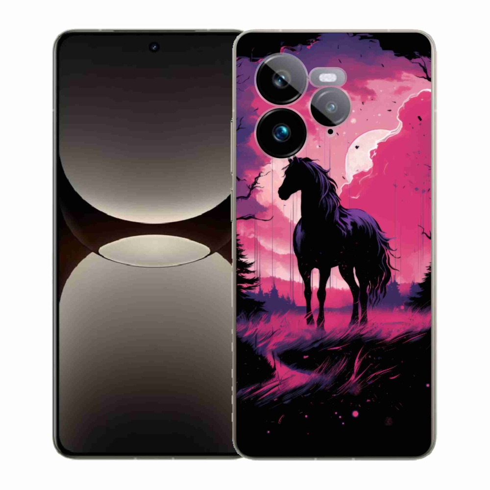 Gelový kryt mmCase na Realme GT 7 Pro 5G - černý kreslený kůň 1