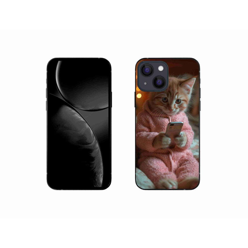 Gelový kryt mmCase na iPhone 13 mini - kotě s mobilem