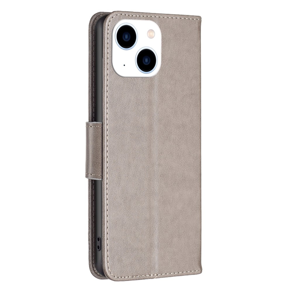 Butterfly knížkové pouzdro na iPhone 15 - šedé