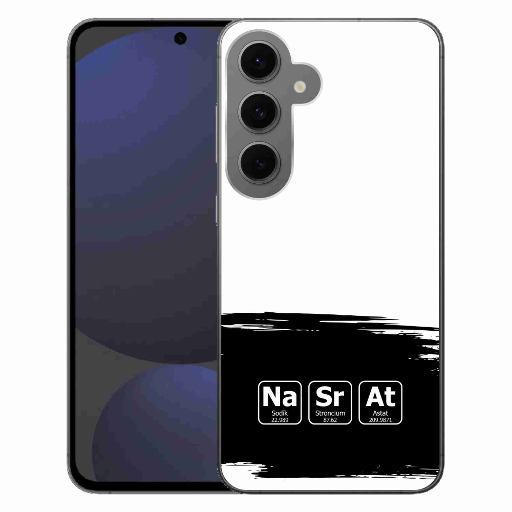Gelový kryt mmCase na Samsung Galaxy S24 FE - chemické prvky černobílé pozadí