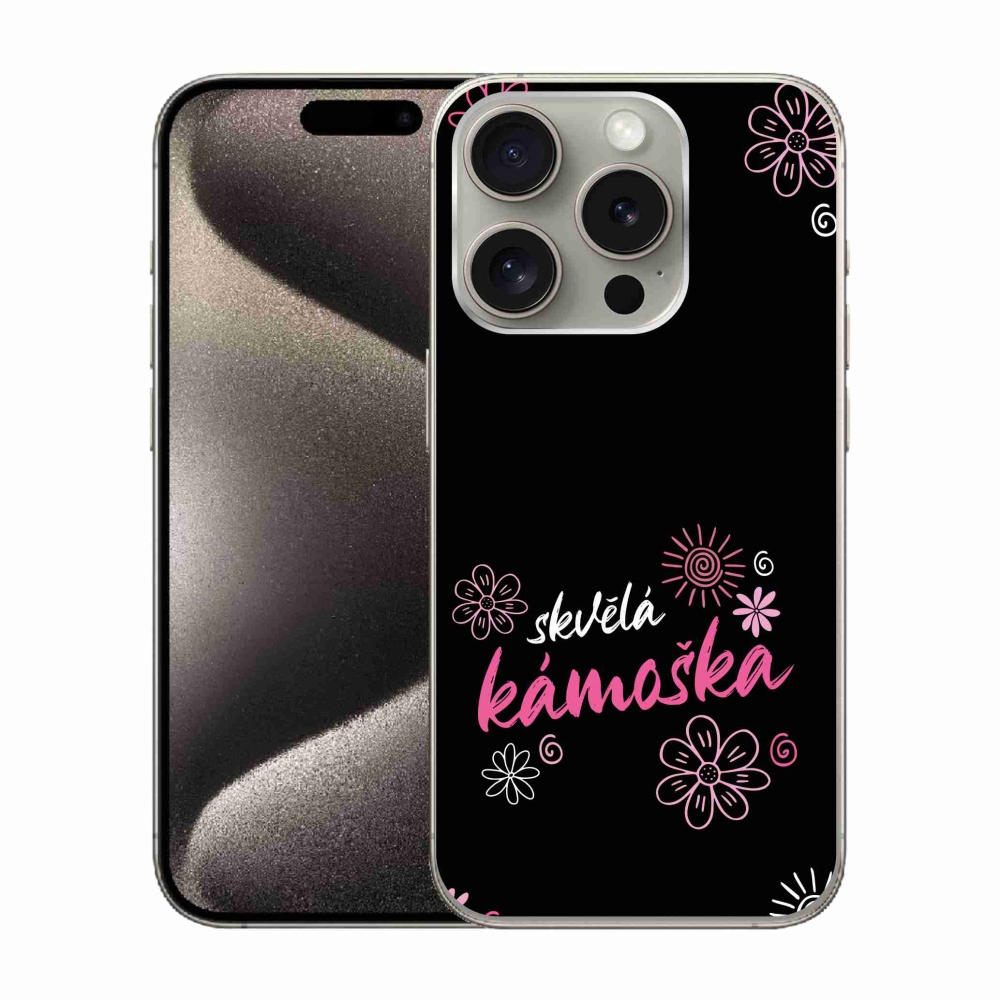 Gelový kryt mmCase na iPhone 15 Pro - skvělá kámoška černé pozadí