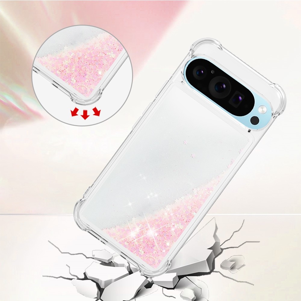 Glitter přesýpací gelový obal na Google Pixel 10 Pro/Pixel 10 - růžový/hvězdičky