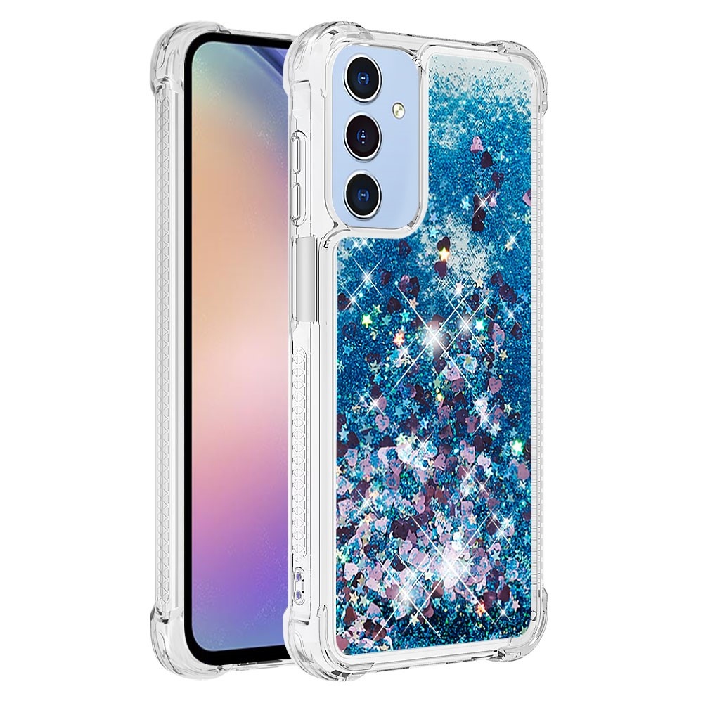 Glitter přesýpací gelový obal na Samsung Galaxy A26 5G - modrý/srdíčka