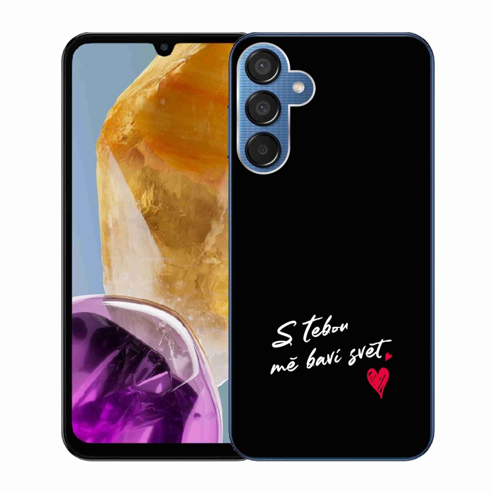 Gelový kryt mmCase na Samsung Galaxy M15 5G - zamilovaný text 1 černé pozadí