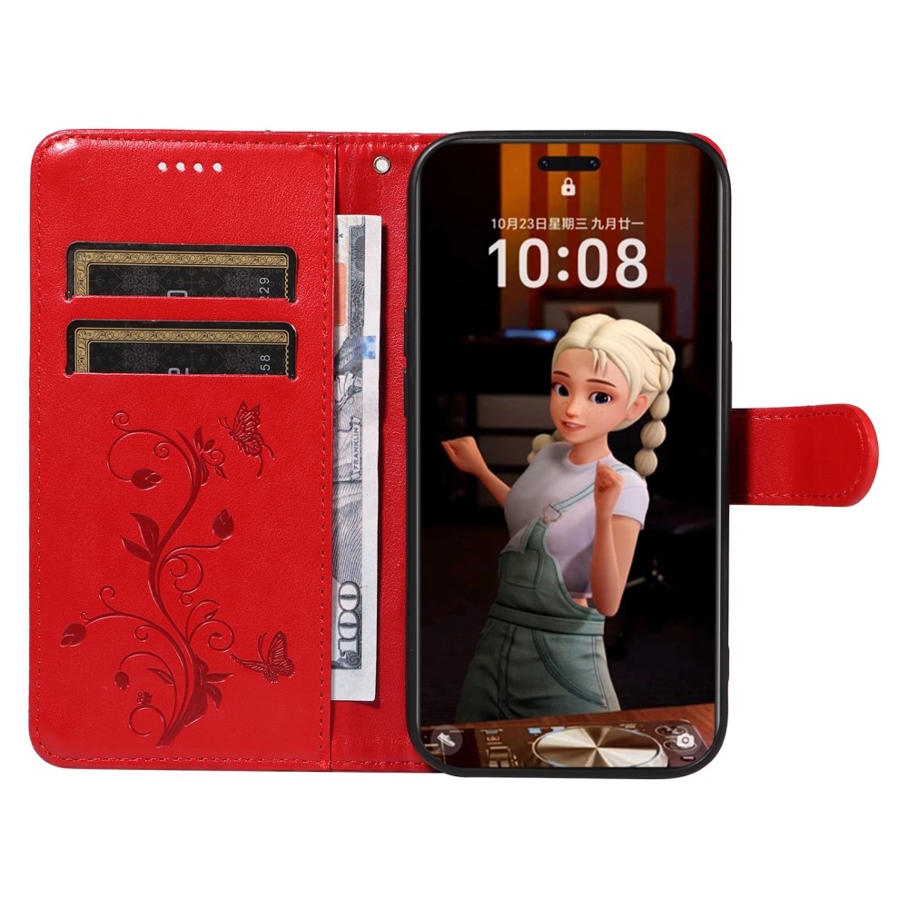 Flowery knížkové pouzdro na Honor Magic 7 Pro 5G - červené
