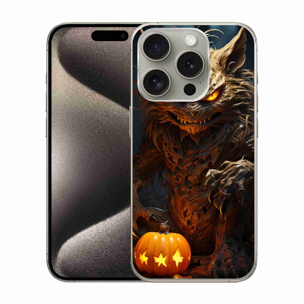 Gelový kryt mmCase na iPhone 15 Pro - halloweenská příšera