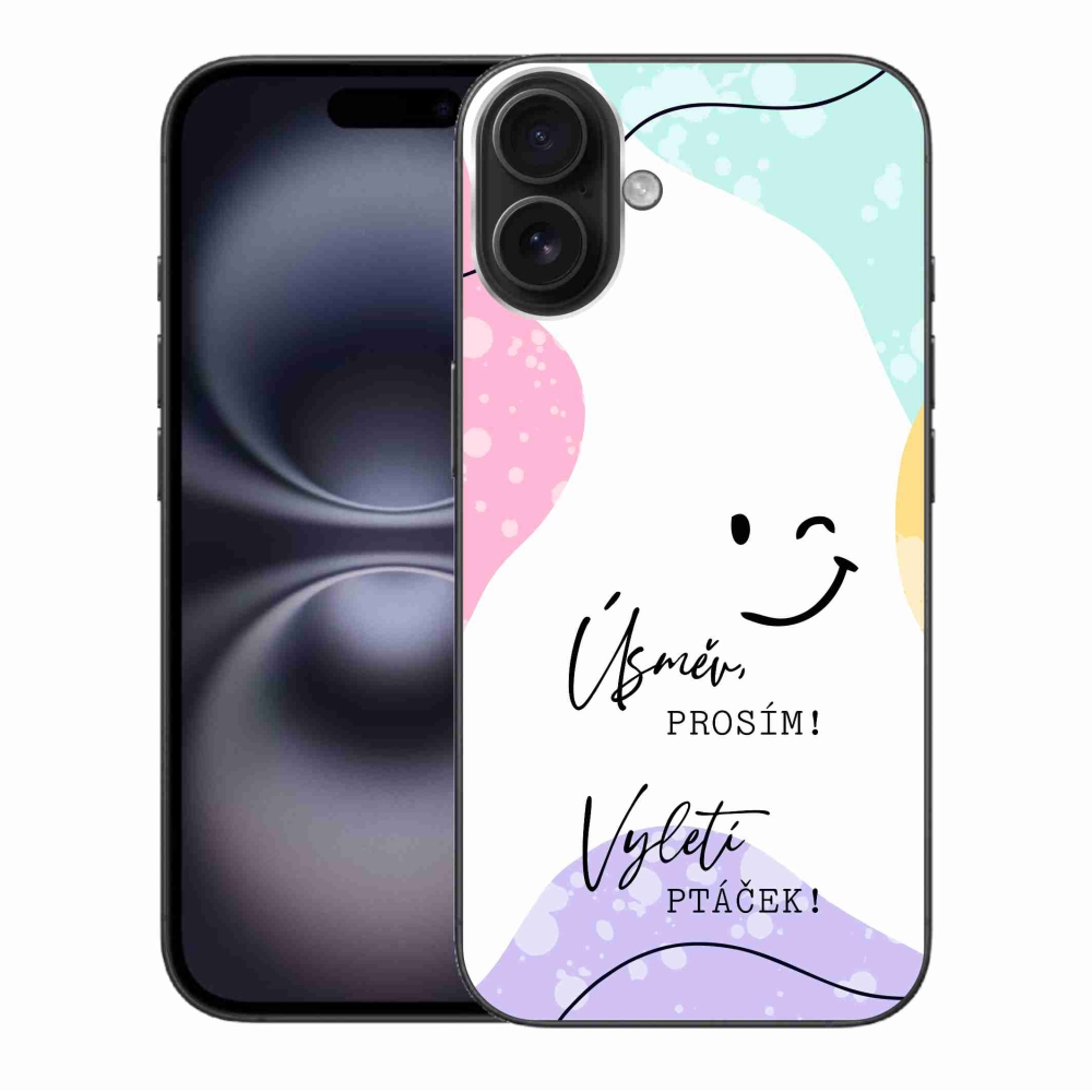 Gelový kryt mmCase na iPhone 16 Plus - vtipný text 4 bílé pozadí