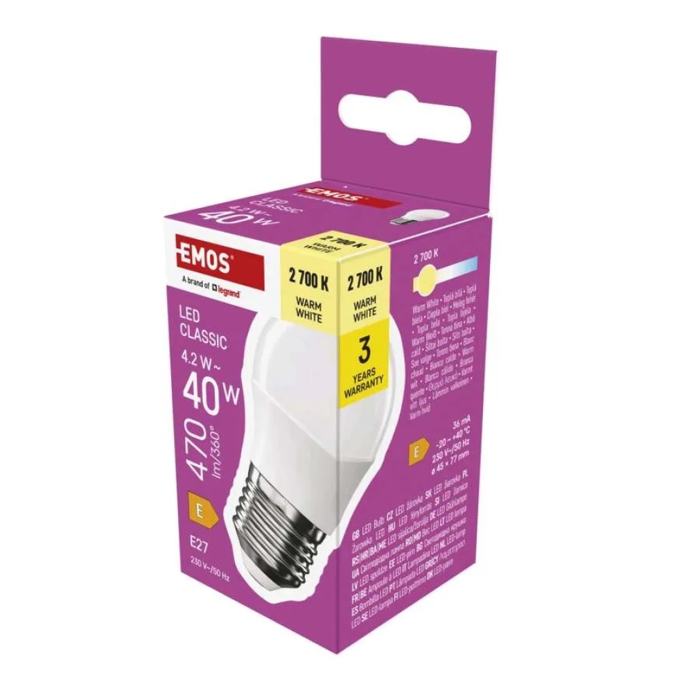 LED žárovka Classic Mini Globe / E27 / 4,2 W (40 W) / 470 lm / teplá bílá