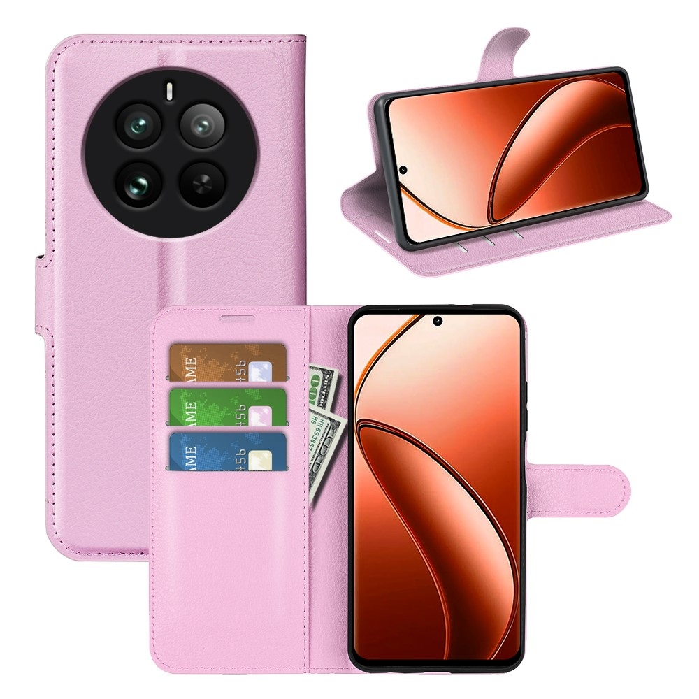 Litchi knížkové pouzdro na Realme 12 Pro 5G/12 Pro+ 5G - růžové