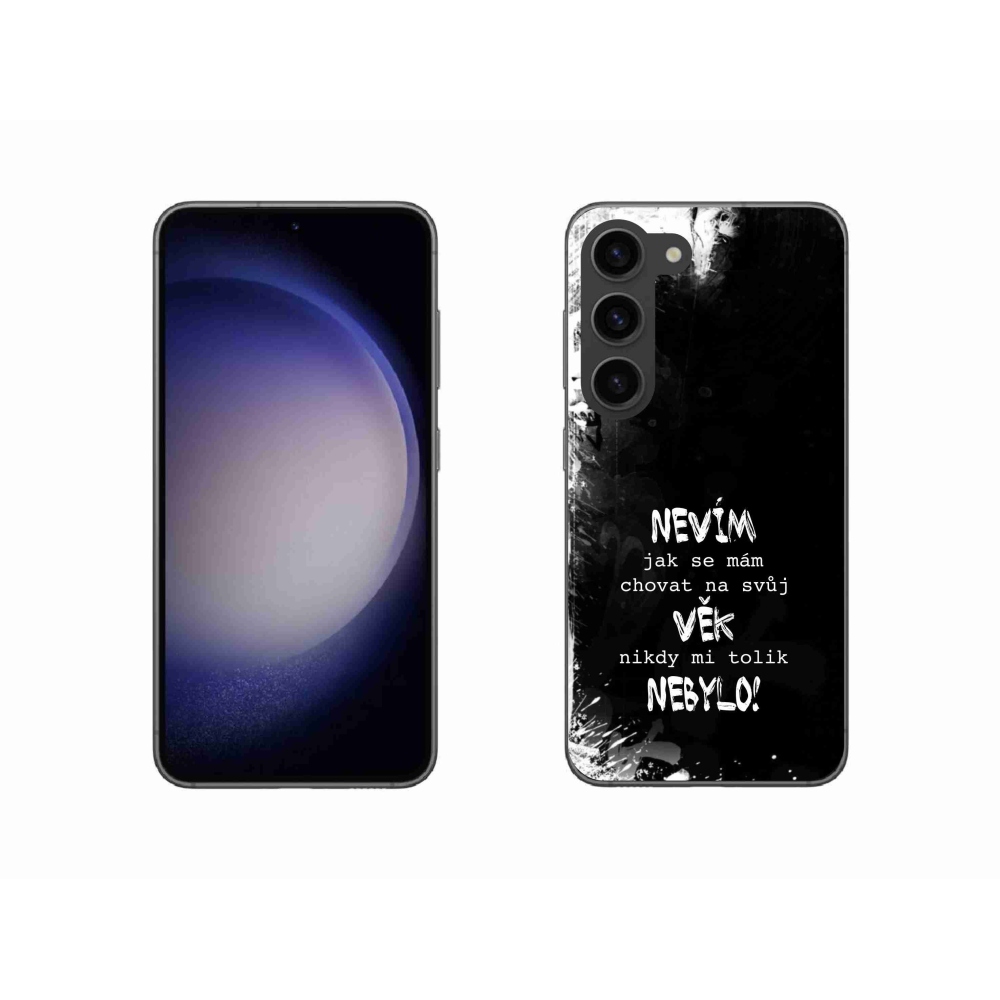 Gelový kryt mmCase na Samsung Galaxy S23 5G - vtipný text 14 černé pozadí