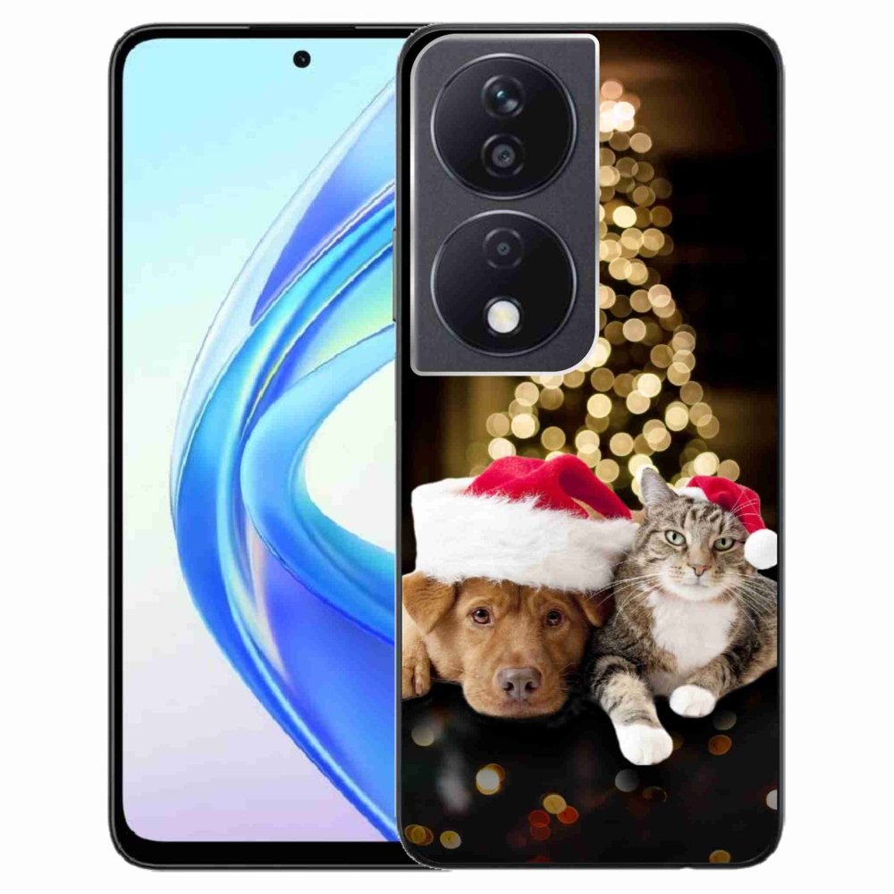 Gelový kryt mmCase na Honor X7b/Honor 90 Smart - vánoční pes a kočka