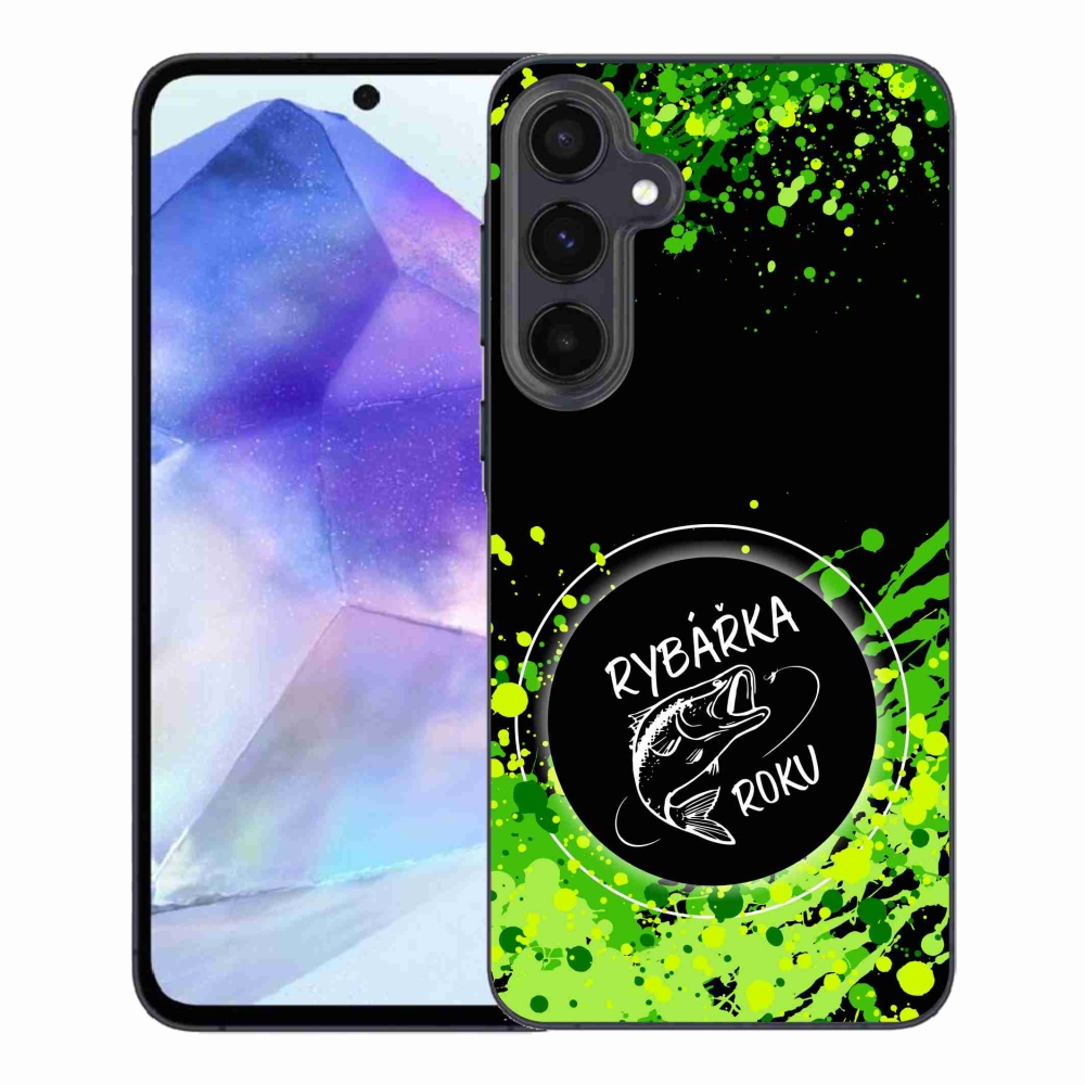 Gelový kryt mmCase na Samsung Galaxy A55 5G - rybářka roku černé pozadí