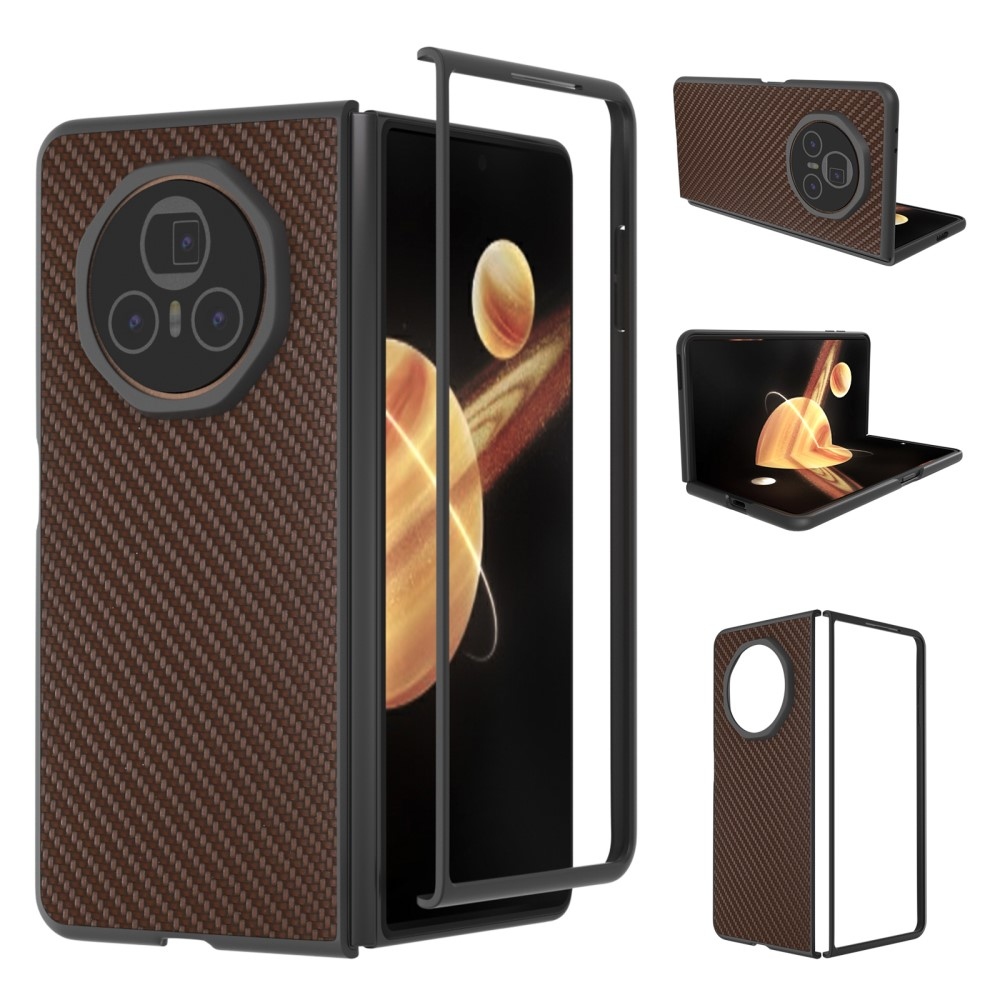 Carbon plastový obal s umělou kůží na Honor Magic V3 - hnědý