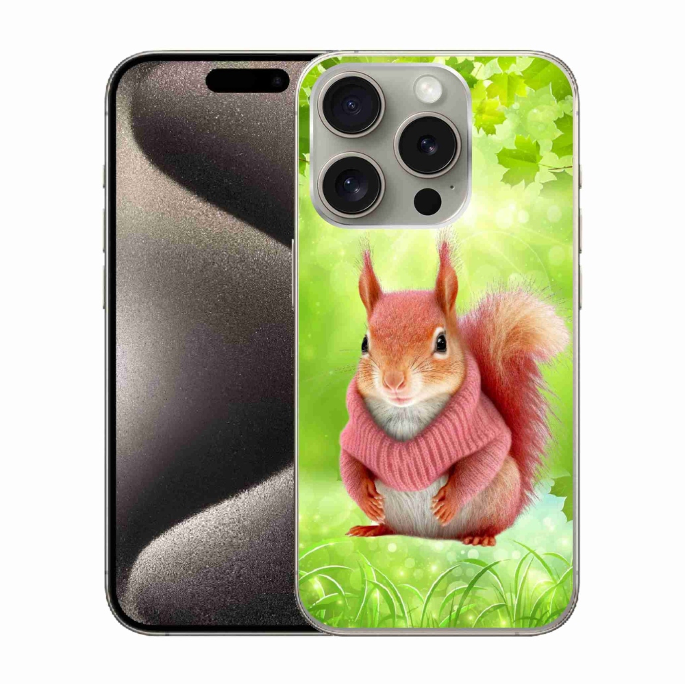 Gelový kryt mmCase na iPhone 15 Pro - veverka ve svetru