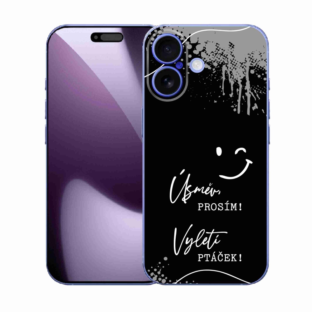 Gelový kryt mmCase na iPhone 17 - vtipný text 4 černé pozadí