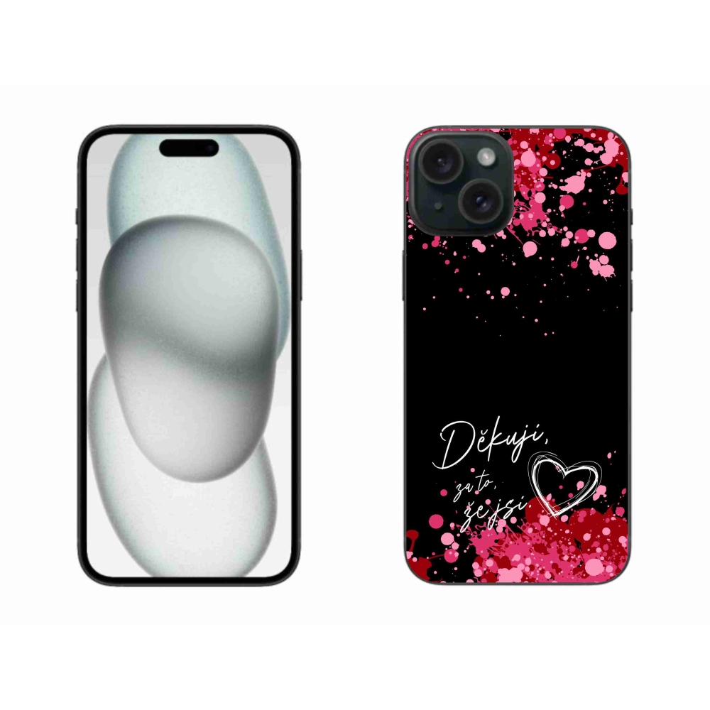 Gelový kryt mmCase na iPhone 15 Plus - zamilovaný text 2 černé pozadí