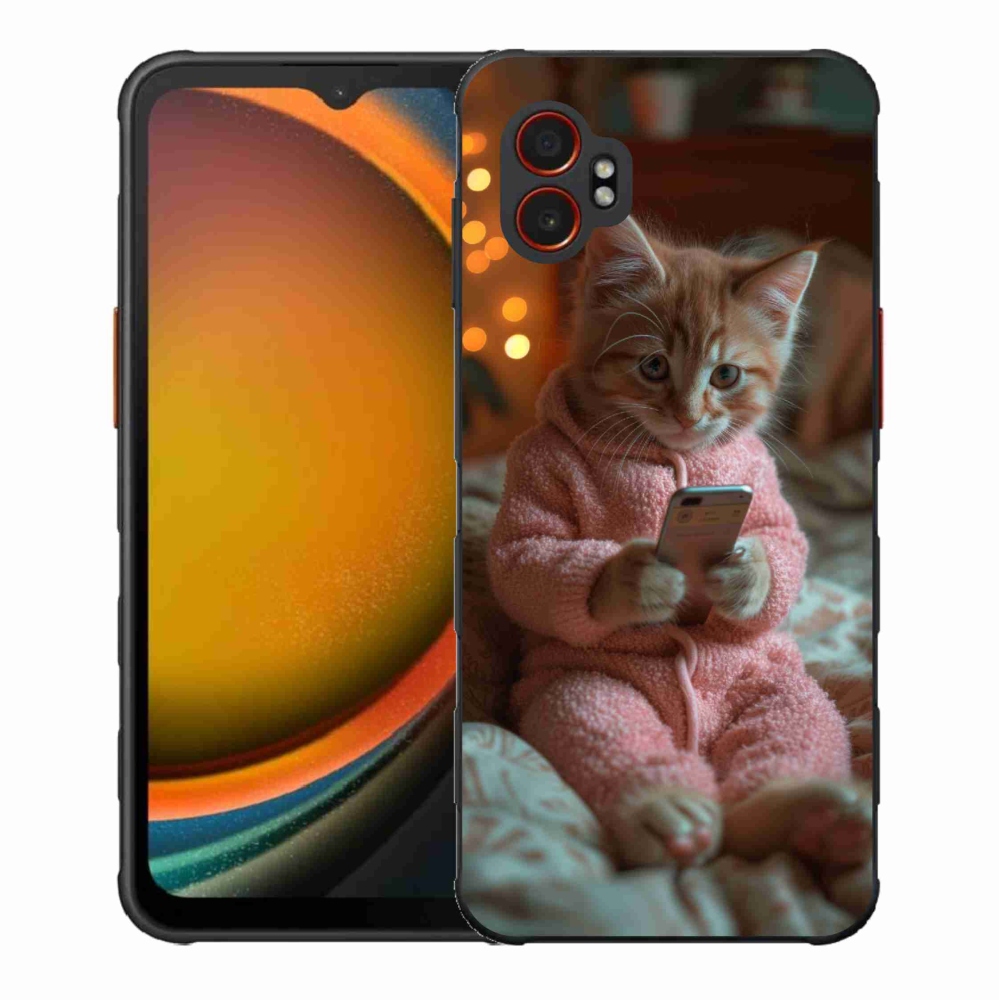 Gelový kryt mmCase na Samsung Galaxy Xcover 7 Pro - kotě s mobilem