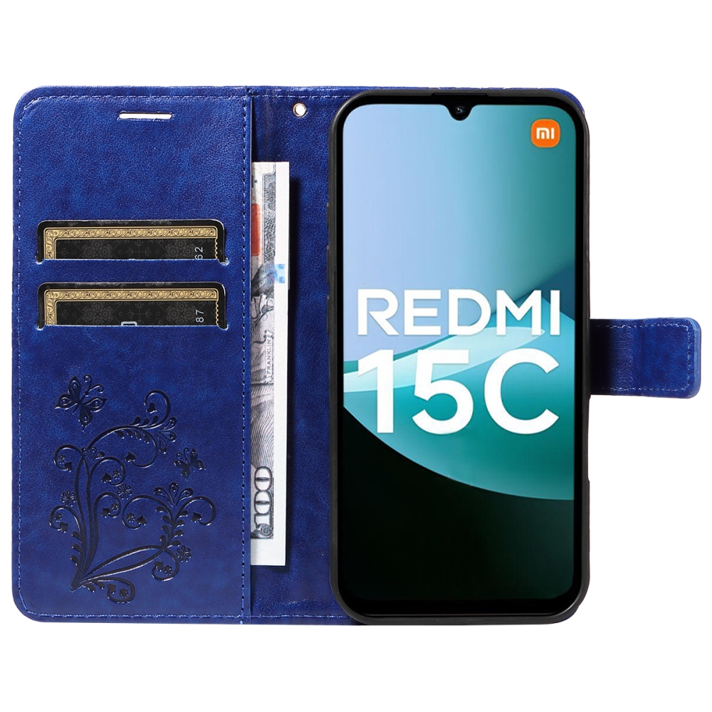 Big Butterfly knížkové pouzdro na Xiaomi Redmi 15C 4G/5G (173mm) - modré