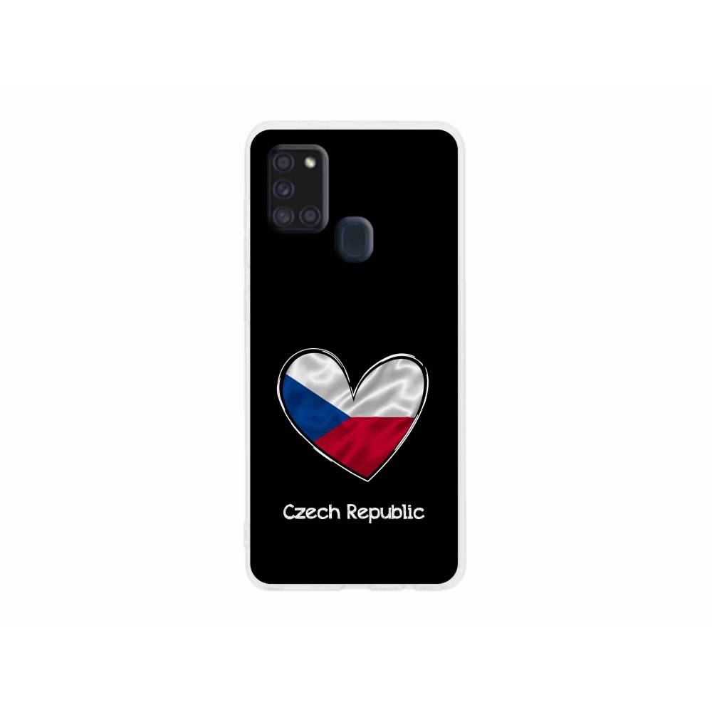 Gelový kryt mmCase na Samsung Galaxy A21s - vlajka srdce černé pozadí