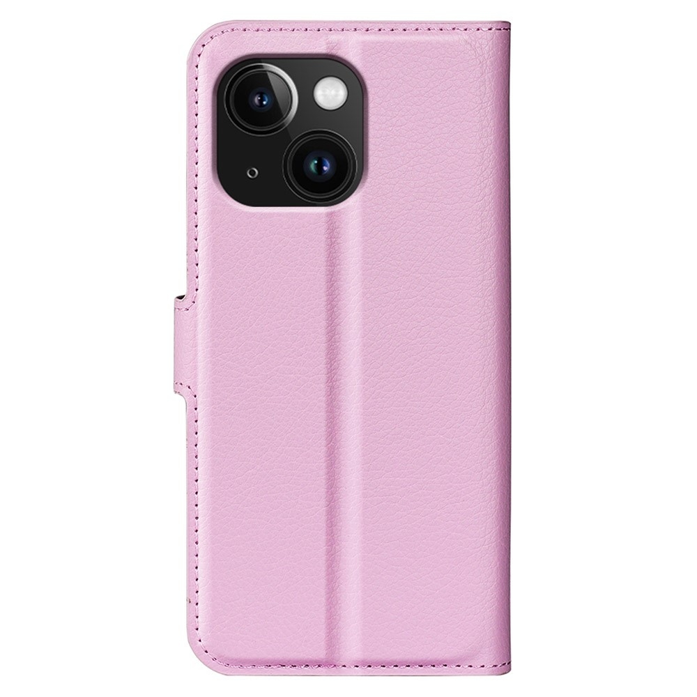 Litchi knížkové pouzdro na iPhone 15 Plus - růžové