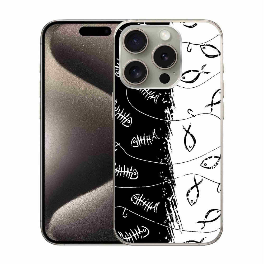 Gelový kryt mmCase na iPhone 15 Pro - kostry a rybky