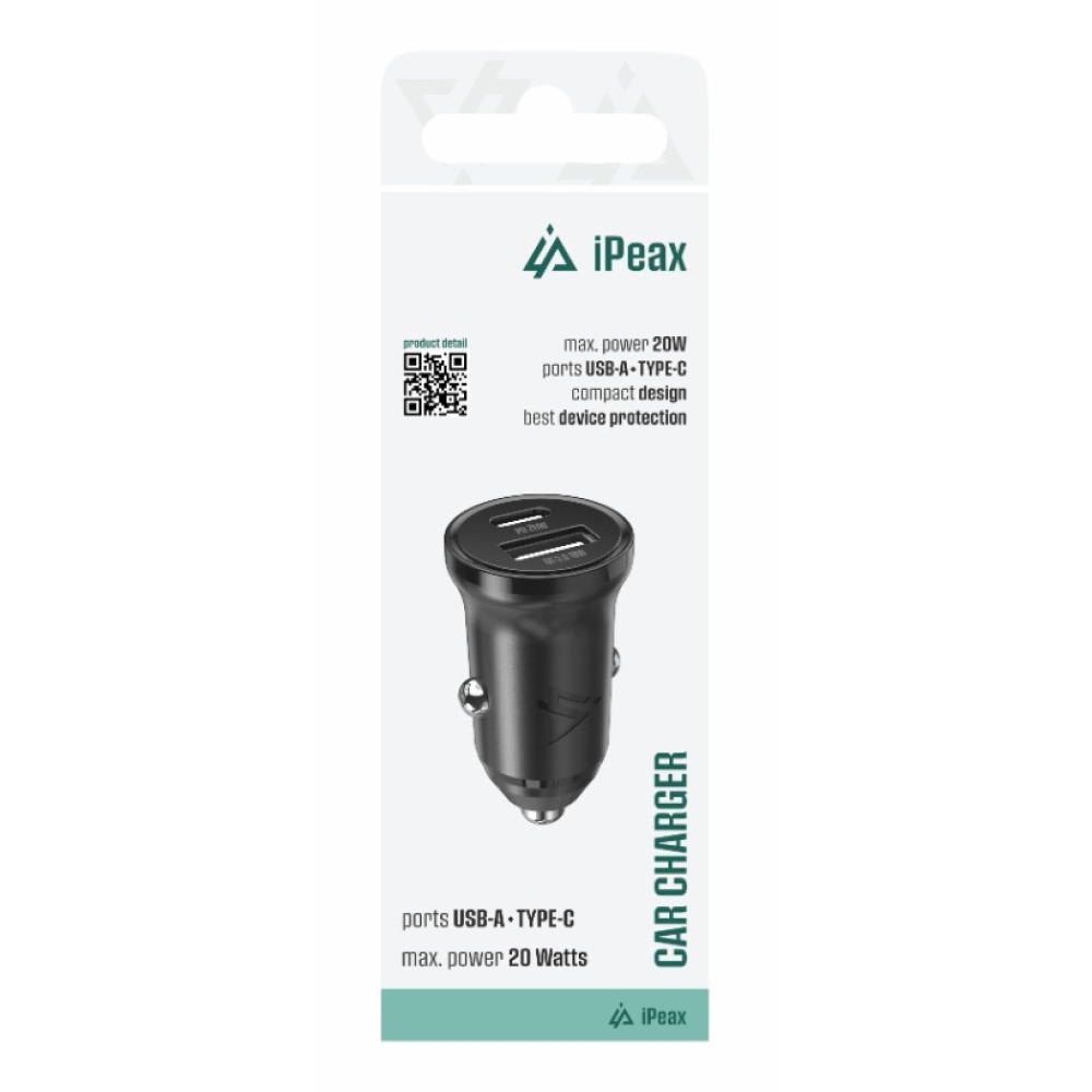 iPEAX Autonabíječka CL-03, 20 W, 1x USB-C a USB-A - černá