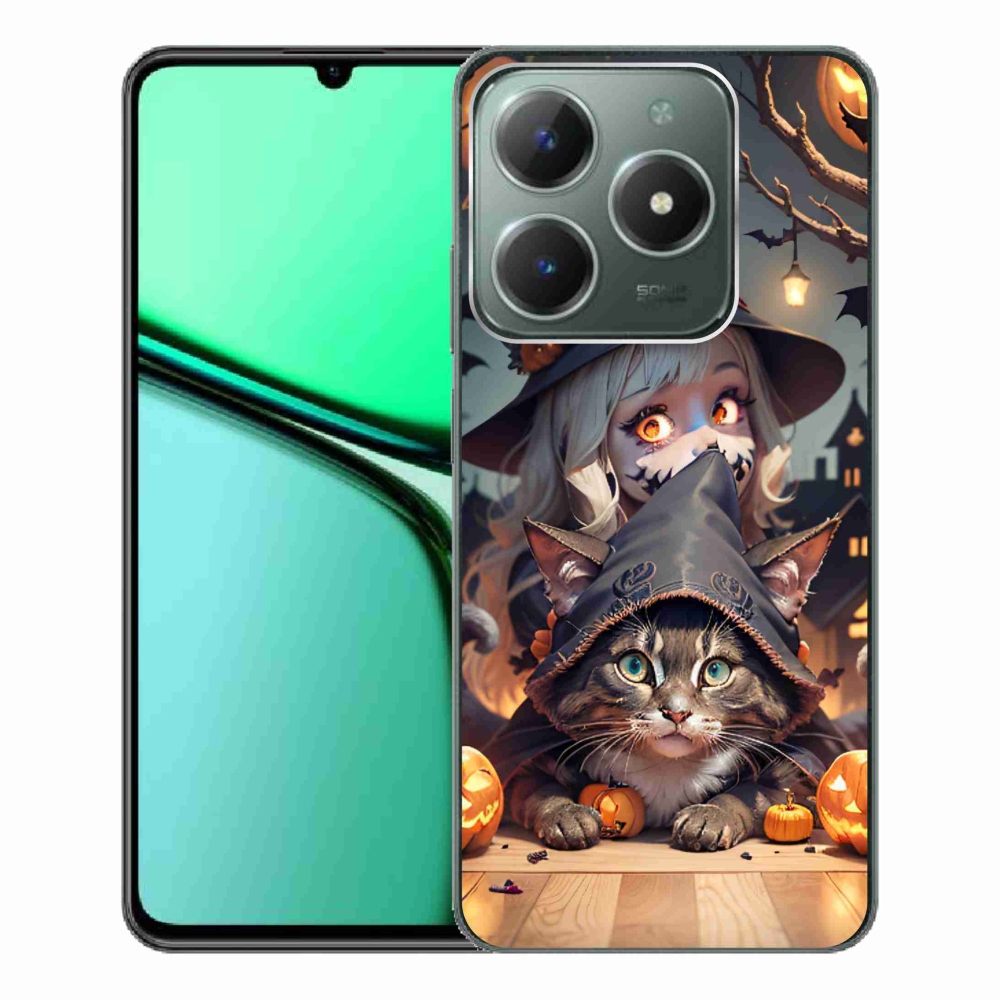 Gelový kryt mmCase na Realme C61 - čarodějnice s kočkou