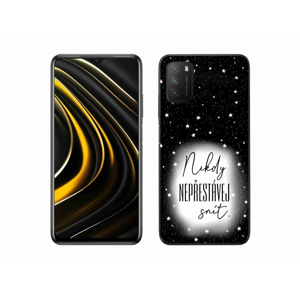 Gelový kryt mmCase na Xiaomi Poco M3 - citát 1 bíločerné pozadí
