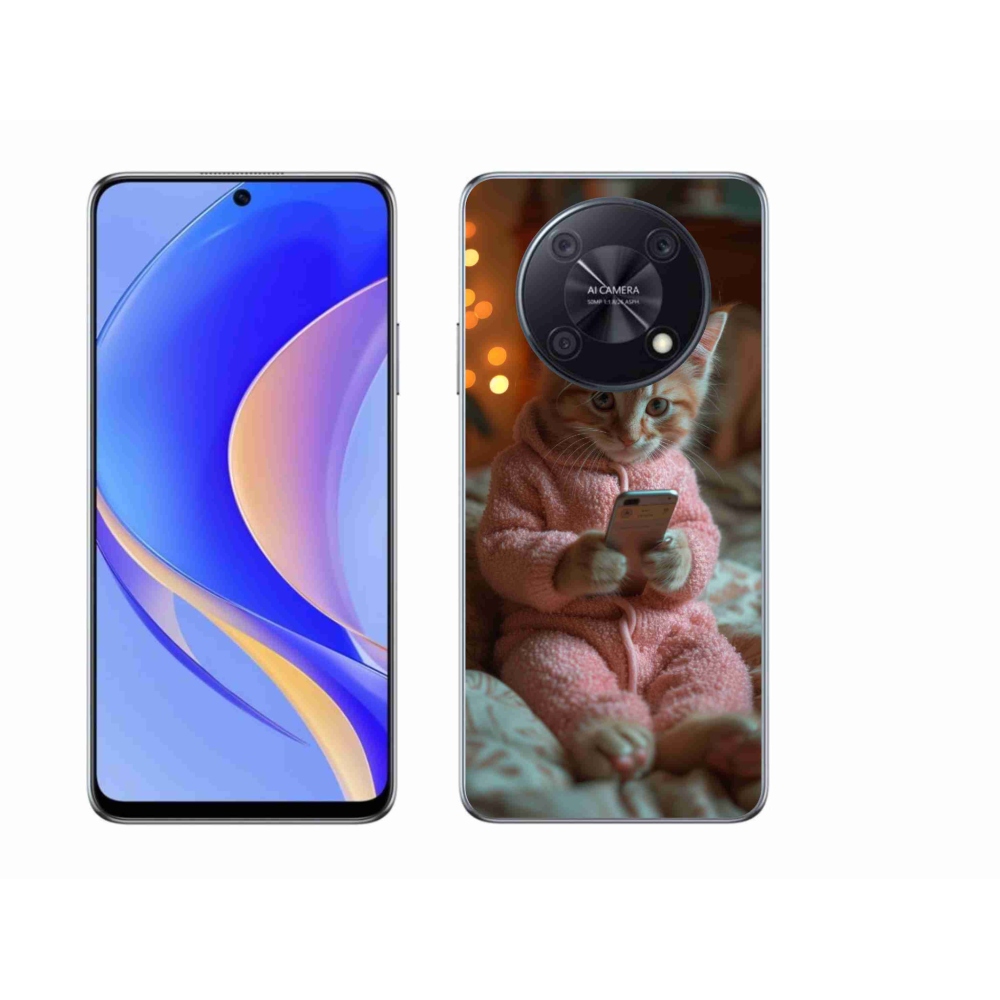 Gelový kryt mmCase na Huawei Nova Y90 - kotě s mobilem