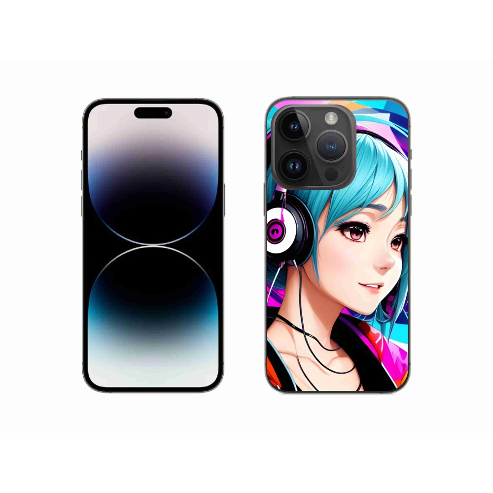 Gelový kryt mmCase na iPhone 14 Pro - dívka se sluchátky