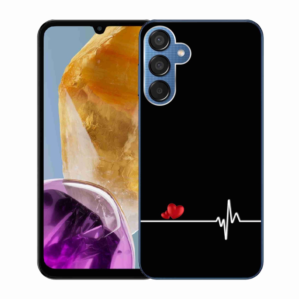 Gelový kryt mmCase na Samsung Galaxy M15 5G - srdce a tep černé pozadí