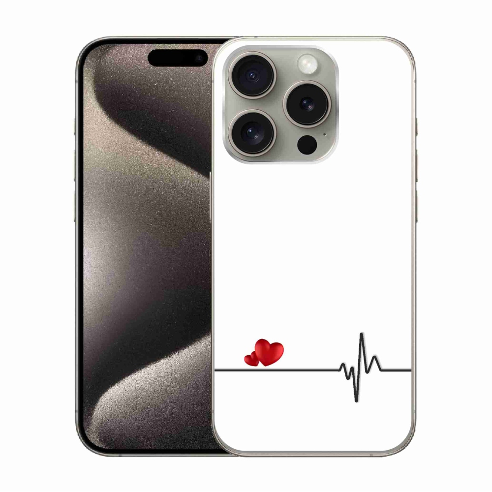 Gelový kryt mmCase na iPhone 15 Pro - srdce a tep bílé pozadí