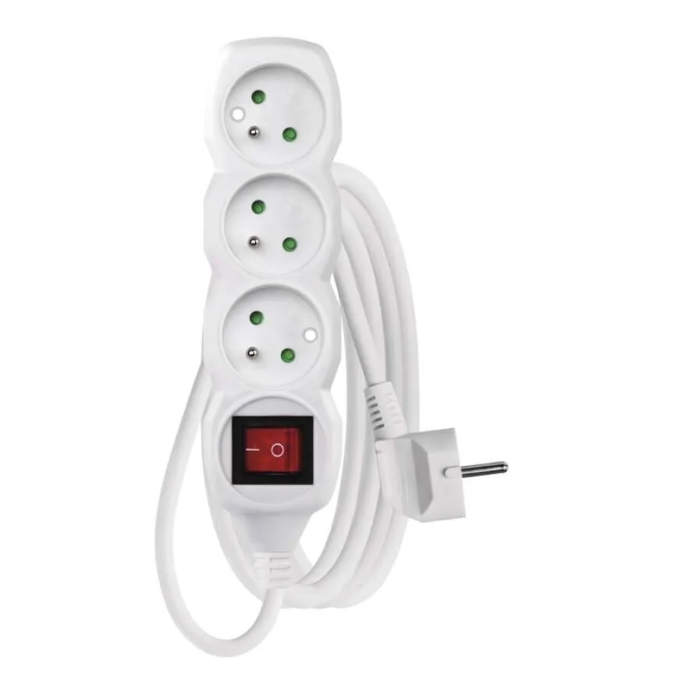 Prodlužovací kabel 3 m / 3 zásuvky / s vypínačem / bílý / PVC / 1 mm2