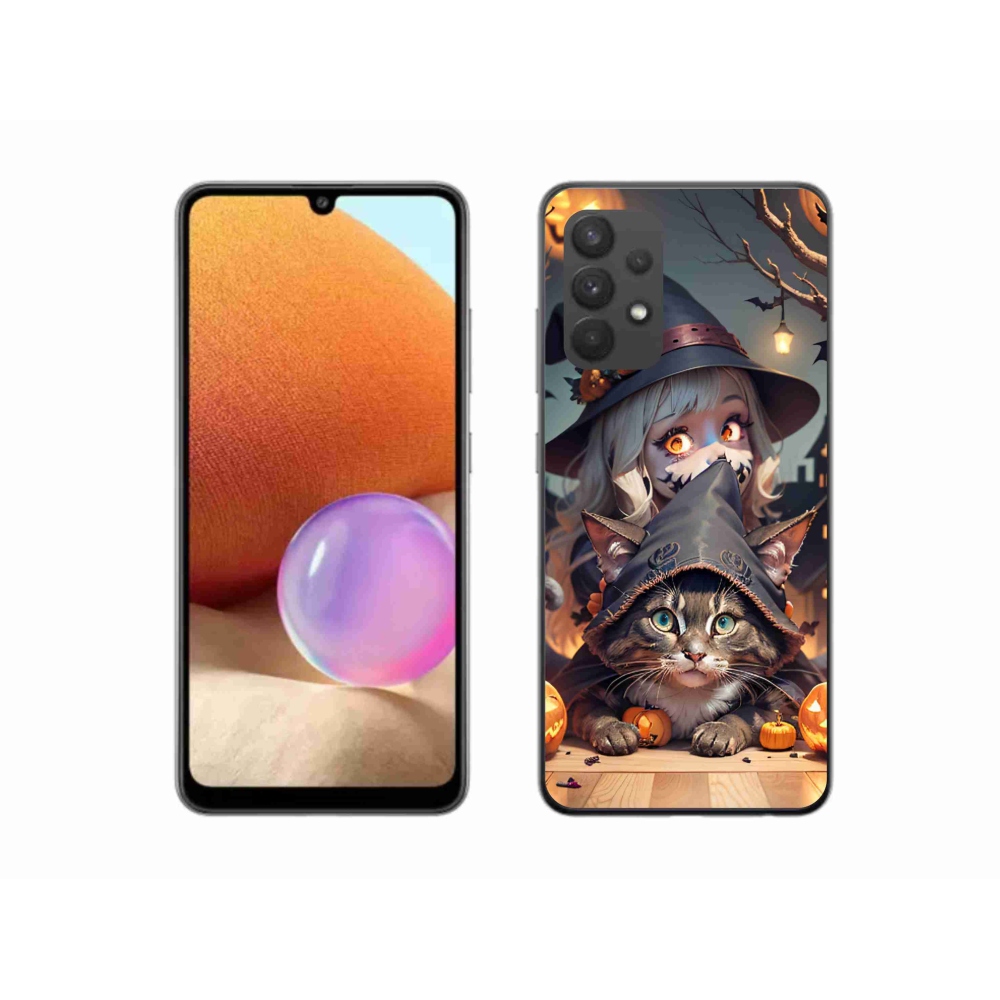 Gelový kryt mmCase na Samsung Galaxy A32 4G - čarodějnice s kočkou