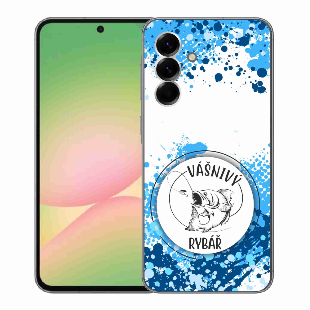 Gelový kryt mmCase na Samsung Galaxy A56 5G - vášnivý rybář bílé pozadí