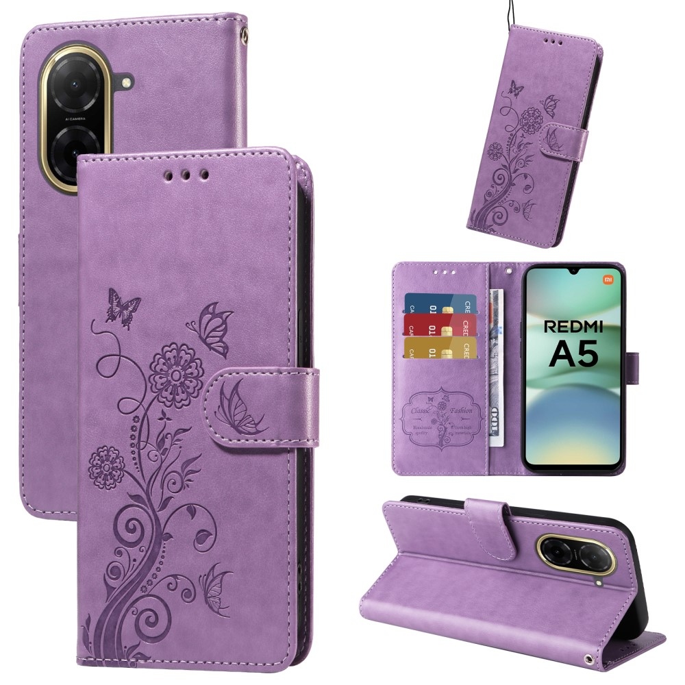 Flowery knížkové pouzdro na Xiaomi Redmi A5 (173.45x79.35x8.45mm) - fialové