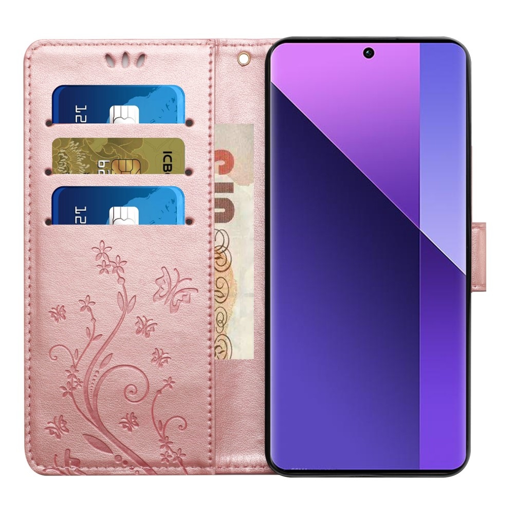 Flowers knížkové pouzdro na Xiaomi 14T Pro - růžovozlaté