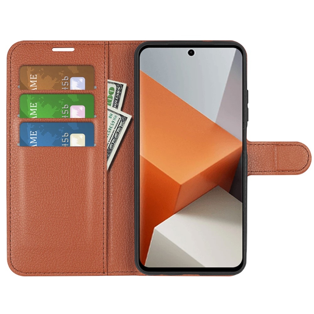 Litchi knížkové pouzdro na Xiaomi Redmi Note 13 Pro+ 5G - hnědé